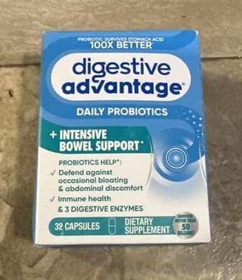 Digestive Advantage Probiotics + Intensive Bowel Support 32 Capsules Exp 01/27