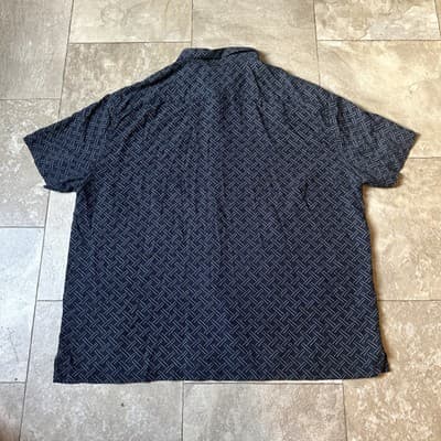 Nat Nast Men’s XXL Blue Geometric Pattern Silk/Cotton Blend Short Sleeve Shirt - Thumbnail 6