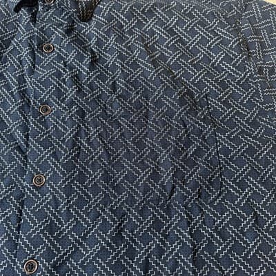 Nat Nast Men’s XXL Blue Geometric Pattern Silk/Cotton Blend Short Sleeve Shirt - Thumbnail 4