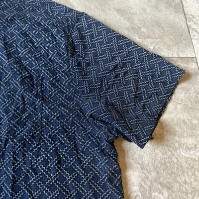 Nat Nast Men’s XXL Blue Geometric Pattern Silk/Cotton Blend Short Sleeve Shirt - Thumbnail 5