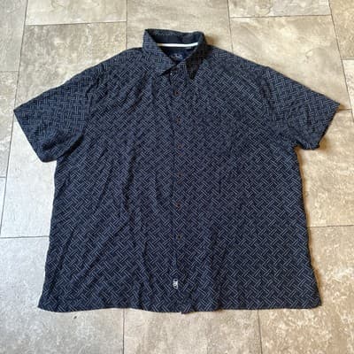 Nat Nast Men’s XXL Blue Geometric Pattern Silk/Cotton Blend Short Sleeve Shirt