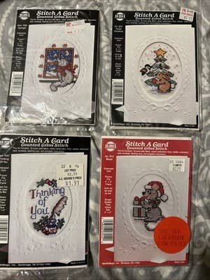 4 Piece Lot NMI Counted Cross Stitch A Card Christmas 4” X 5” Aida 18 Count