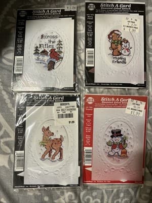 4 Piece Lot NMI Counted Cross Stitch A Card Christmas 4” X 5” Aida 18 Count