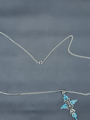 Vintage Necklace Pendant Signed Roma Cross Faux Turquoise Silver Tone Filigree - Thumbnail 3