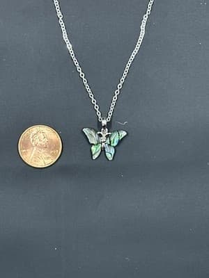 Vintage Beautiful Irradescent Women's Silver Butterfly Necklace - Thumbnail 3