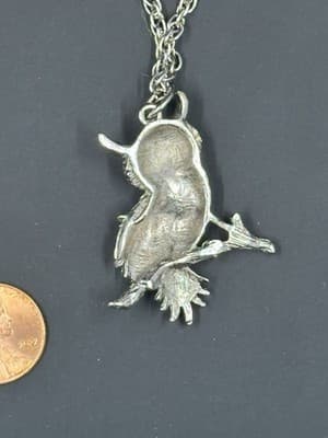 Owl Charm Pewter Pendant Silver Crystal Blue Rolo Chain Necklace 24” Owls Birds - Thumbnail 3