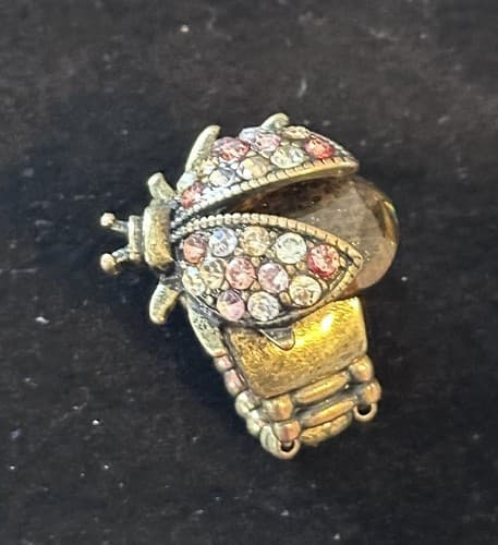 Women Rusty Gold Fashion Ring Metal Elastic Band Lady Bug Beetle Insect Jewelry - Thumbnail 2