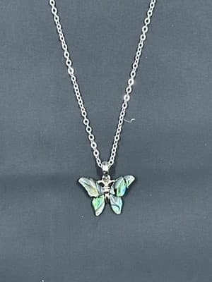 Vintage Beautiful Irradescent Women's Silver Butterfly Necklace