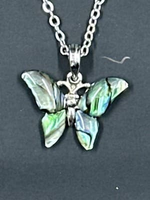 Vintage Beautiful Irradescent Women's Silver Butterfly Necklace - Thumbnail 2