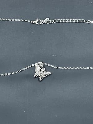 Vintage Beautiful Irradescent Women's Silver Butterfly Necklace - Thumbnail 5
