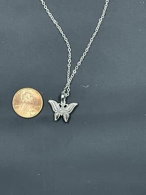 Vintage Beautiful Irradescent Women's Silver Butterfly Necklace - Thumbnail 4