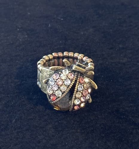Women Rusty Gold Fashion Ring Metal Elastic Band Lady Bug Beetle Insect Jewelry - Thumbnail 3