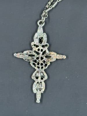 Vintage Necklace Pendant Signed Roma Cross Faux Turquoise Silver Tone Filigree - Thumbnail 5