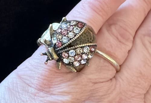 Women Rusty Gold Fashion Ring Metal Elastic Band Lady Bug Beetle Insect Jewelry - Thumbnail 5