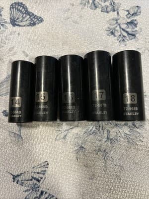 Stanley Black Chrome 5 Piece Set Socket Deep Dish 14-18mm 3/8” Drive (L)