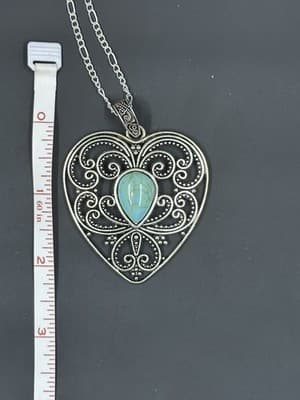 Vintage Necklace Pendant Heart Faux Turquoise Silver Tone - Thumbnail 6