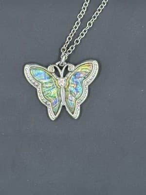 Blue Green Silver Luminous Butterfly Necklace for Women, 18”