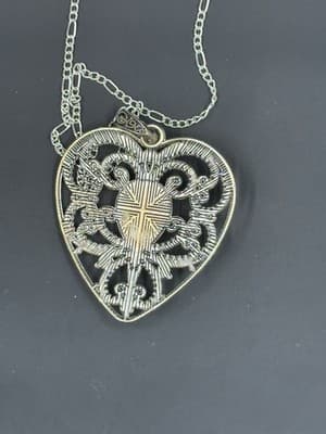 Vintage Necklace Pendant Heart Faux Turquoise Silver Tone - Thumbnail 3