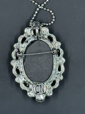 Signed CN Silver-Tone Gray Cameo Necklace/Brooch Marcasite-Beautiful! - Thumbnail 2