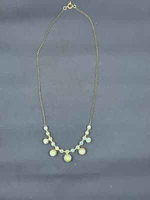 Gold Tone Rhinestone Dangle Drop Choker Necklace 16”
