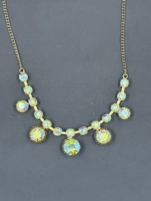 Gold Tone Rhinestone Dangle Drop Choker Necklace 16” - Thumbnail 2