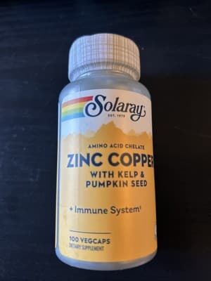 2X Solaray Zinc Copper 100 VegCaps - Amino Acid Chelate with Kelp & Pumpkin Seed