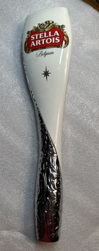 Stella Artois Belgium Beer Tap Handle 11.75 Inch Topper White Chrome