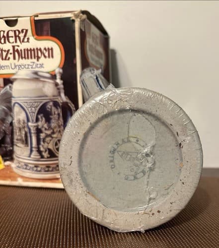 Vintage Gerz Gerzit German Beer Stein, Large Blue Salt Glaze Stoneware Sealed - Thumbnail 6