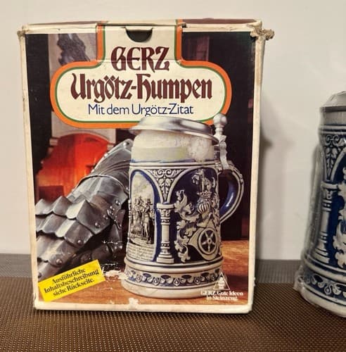 Vintage Gerz Gerzit German Beer Stein, Large Blue Salt Glaze Stoneware Sealed - Thumbnail 7