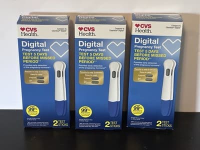 3 x CVS Health Digital Pregnancy Test 2 Test Sticks Each Clearblue Digital. NEW!