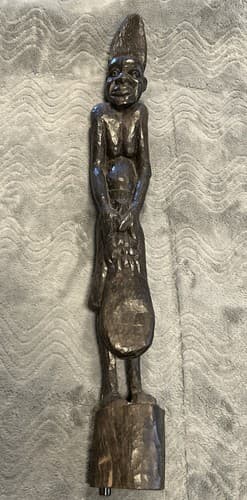 African Tribal Woman Statue Nude Ebony Wood Carved Fertility Heavy