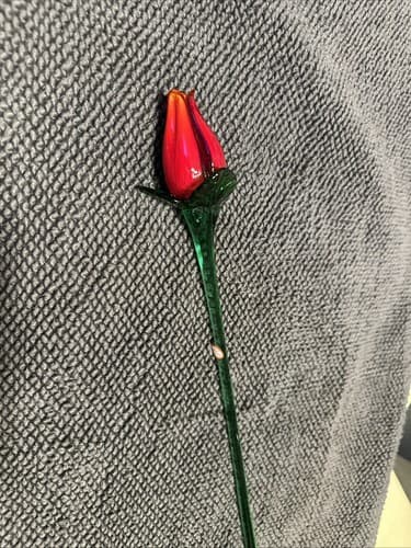 NEW! Vintage Hand Blown Glass Art Rose Bud Flower Long Stem 20 “