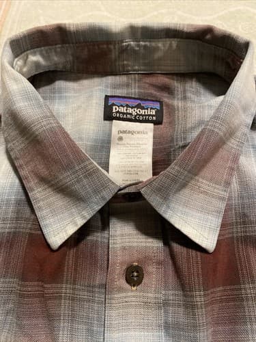Mens Patagonia Button Shirt Size XL Plaid Organic Cotton Blend Light Weight