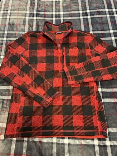 The North Face Buffalo Plaid Fleece 1/2 Zip Pullover Jacket Sz MED Black Red Men