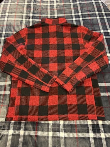 The North Face Buffalo Plaid Fleece 1/2 Zip Pullover Jacket Sz MED Black Red Men - Thumbnail 2