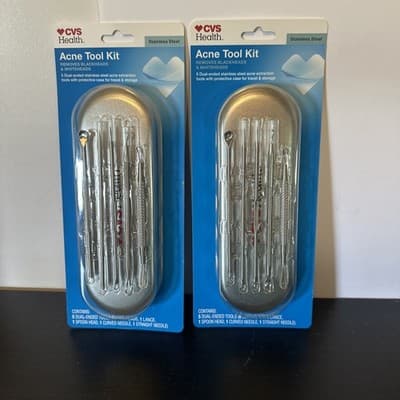 NEW 2 Acne Tool Kit 5 Stainless Removes Blackheads & Whiteheads Protective Case