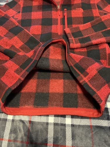 The North Face Buffalo Plaid Fleece 1/2 Zip Pullover Jacket Sz MED Black Red Men - Thumbnail 5