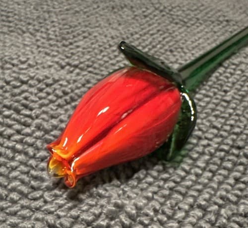 NEW! Vintage Hand Blown Glass Art Rose Bud Flower Long Stem 20 “ - Thumbnail 3
