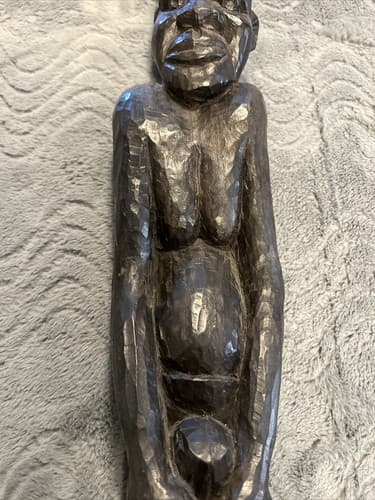 African Tribal Woman Statue Nude Ebony Wood Carved Fertility Heavy - Thumbnail 3