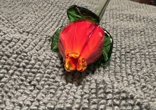 NEW! Vintage Hand Blown Glass Art Rose Bud Flower Long Stem 20 “ - Thumbnail 4