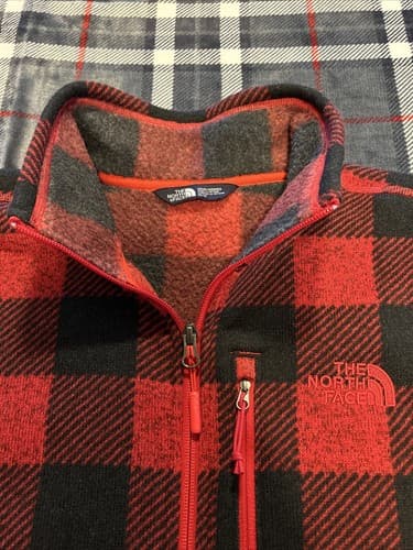 The North Face Buffalo Plaid Fleece 1/2 Zip Pullover Jacket Sz MED Black Red Men - Thumbnail 3