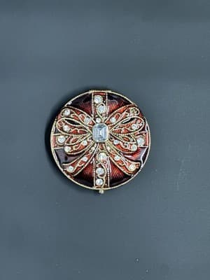 Monet Vintage Art Deco Red Rhinestone Bow Compact Mirror Double Sided – Elegant - Thumbnail 3