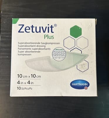 Hartmann 413110 Zetuvit Plus Super Absorbent Dressing 4 x4" 10/BX Exp 02/01/2027
