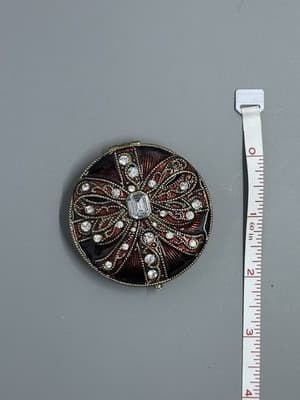 Monet Vintage Art Deco Red Rhinestone Bow Compact Mirror Double Sided – Elegant - Thumbnail 5