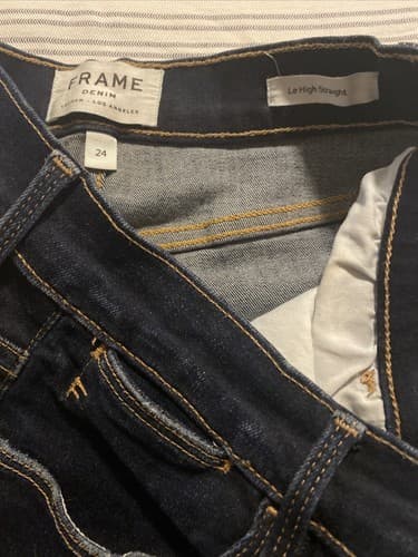 WOMENS FRAME DENIM JEANS LE HIGH STRAIGHT PINE KNOLL DARK BLUE 24 ankle fray - Thumbnail 3