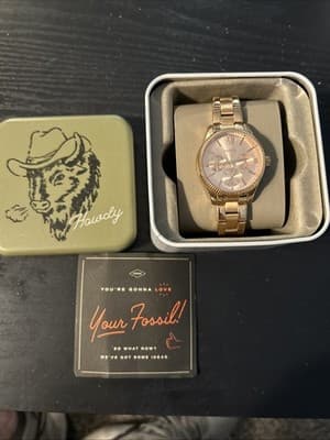 New Fossil Rye Rose Gold Tone Analogue Watch BQ3691 Chronograph With Box - Thumbnail 6