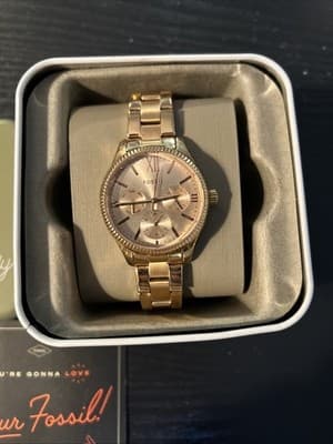 New Fossil Rye Rose Gold Tone Analogue Watch BQ3691 Chronograph With Box - Thumbnail 7