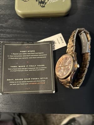 New Fossil Rye Rose Gold Tone Analogue Watch BQ3691 Chronograph With Box - Thumbnail 3