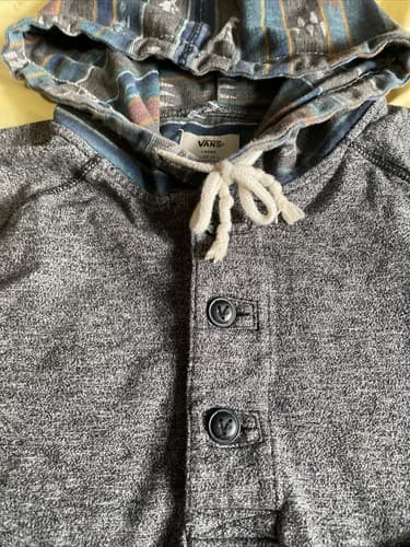 MENS VANS HOODIE SIZE LARGE AZTEC HOOD POCKETS GRAY BUTTON - Thumbnail 3