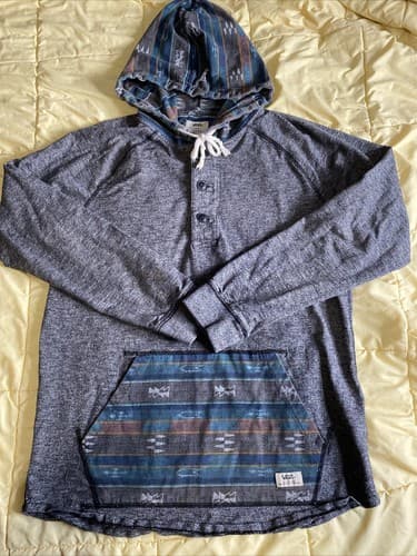 MENS VANS HOODIE SIZE LARGE AZTEC HOOD POCKETS GRAY BUTTON